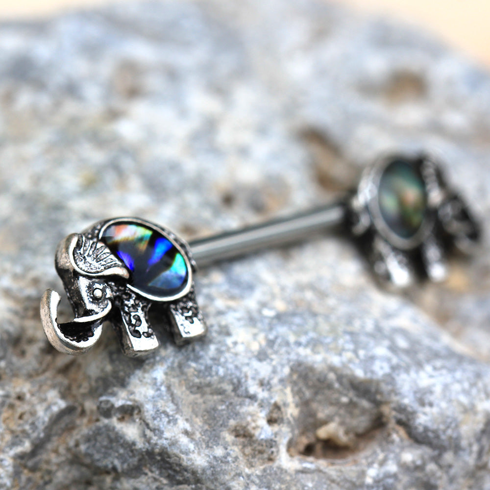 Abalone Shell Elephant Nipple Barbells - 316L Stainless Steel - Pair