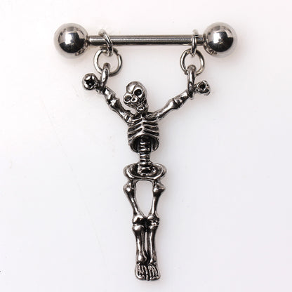 Skeleton Dangling Nipple Barbells - 316L Stainless Steel - Pair