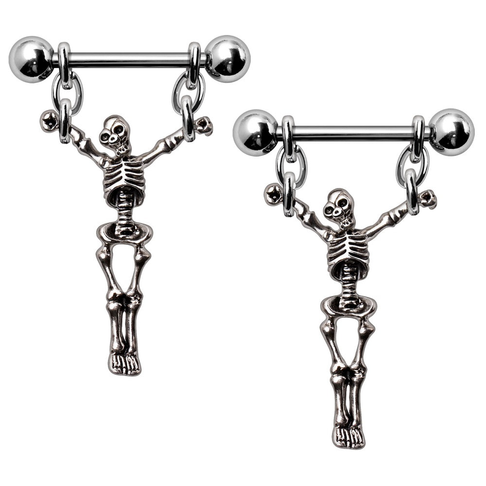 Skeleton Dangling Nipple Barbells - 316L Stainless Steel - Pair