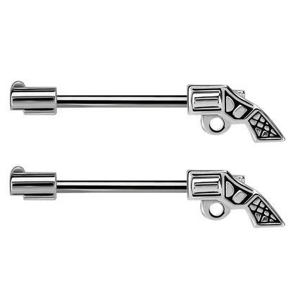 Gun Pistol Nipple Barbells - Stainless Steel - Pair