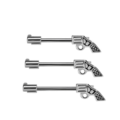 Gun Pistol Nipple Barbells - Stainless Steel - Pair