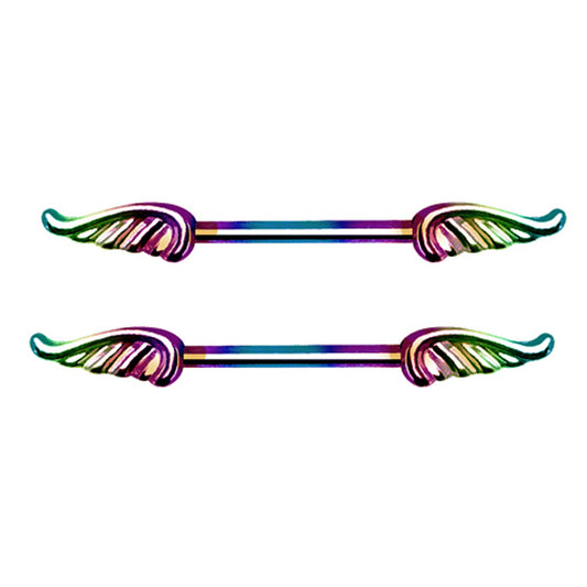 Rainbow Winged Nipple Barbells - Stainless Steel - Pair