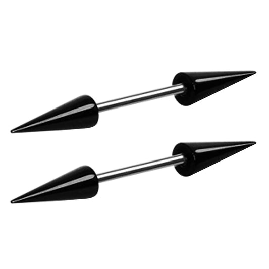Black Spike Nipple Barbells - PVD Plated Surgical Steel - Pair