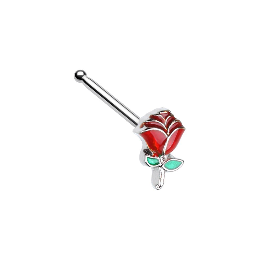 Enchanted Red Rose Nose Bone Stud - Stainless Steel