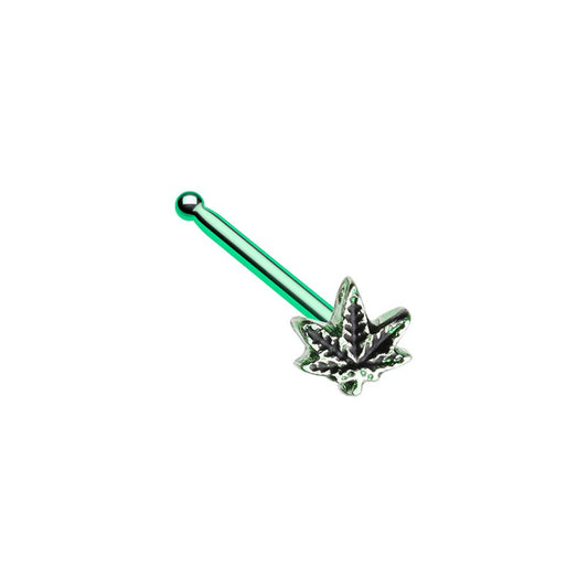 Pot Leaf Nose Bone Stud - Stainless Steel