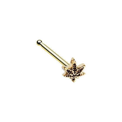 Pot Leaf Nose Bone Stud - Stainless Steel