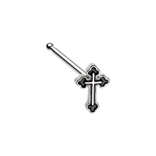 Black Gothic Cross Dainty Nose Bone Stud - Stainless Steel