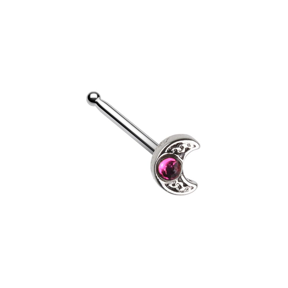 Crystal Celtic Moon Nose Bone Stud - Stainless Steel