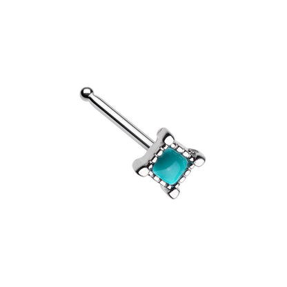 Diamond Shaped Turquoise Gem Nose Bone Stud - Stainless Steel