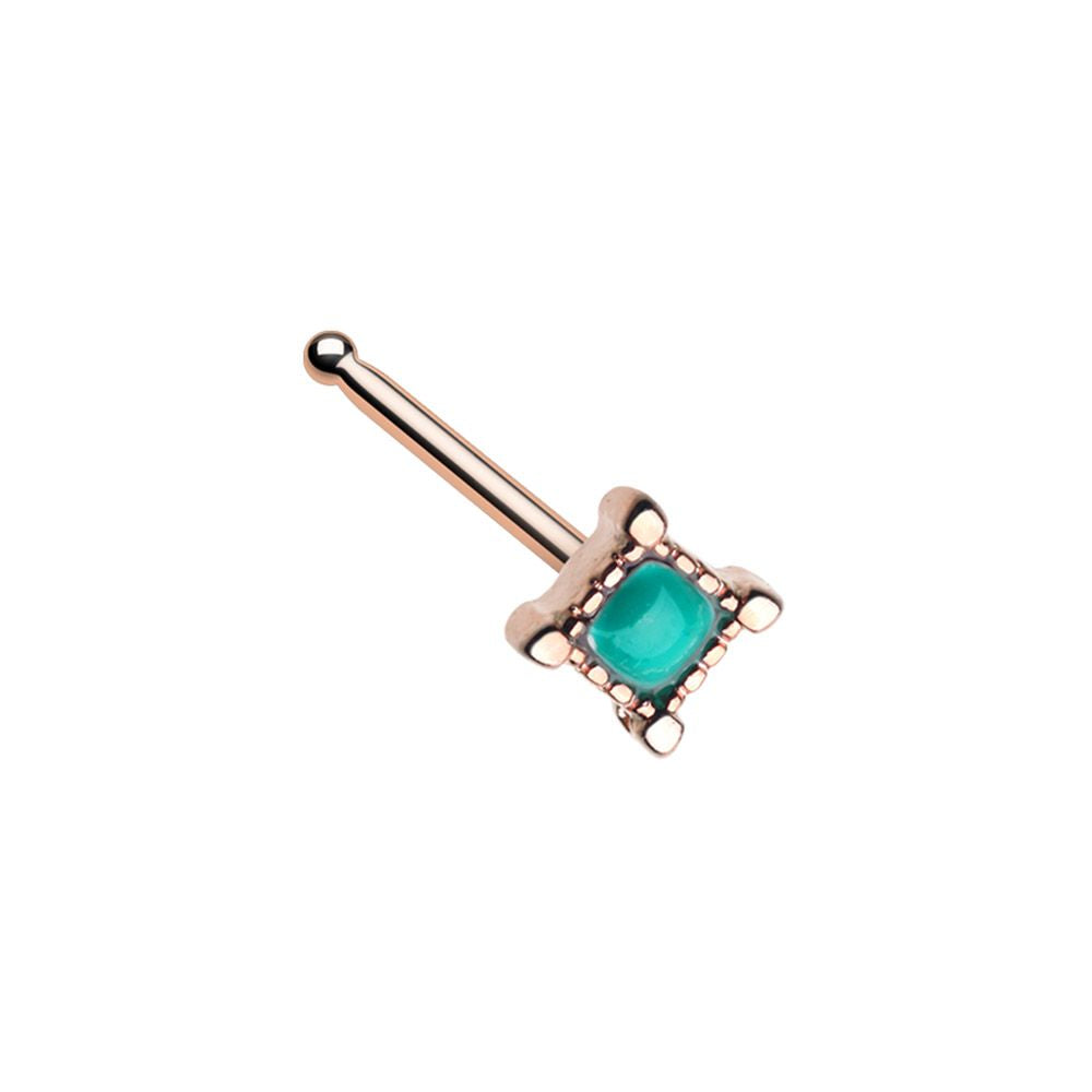 Diamond Shaped Turquoise Gem Nose Bone Stud - Stainless Steel