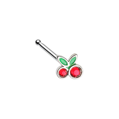 Red CZ Crystal Cherries Dainty Nose Bone Stud - Stainless Steel