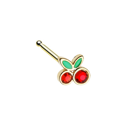 Red CZ Crystal Cherries Dainty Nose Bone Stud - Stainless Steel