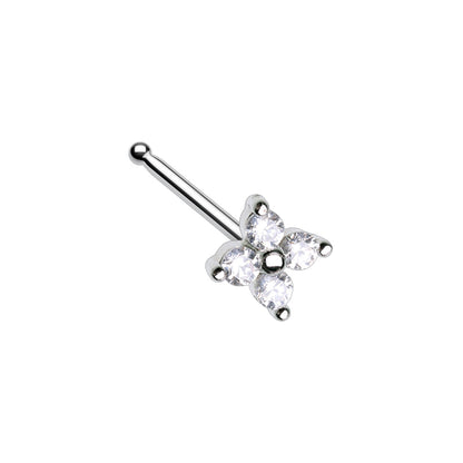 Prong Set CZ Crystal Flower Nose Bone Stud
 - Stainless Steel