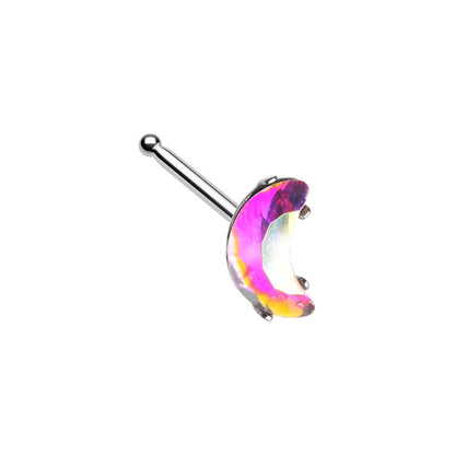 Crescent Moon Shaped Gem Nose Bone Stud - Stainless Steel