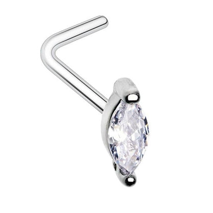 Marquise Prong Set Gem L-Bend Nose Stud - Stainless Steel