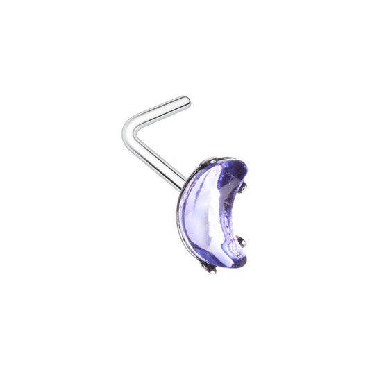 Crescent Moon Shaped Gem L-Bend Nose Stud - Stainless Steel