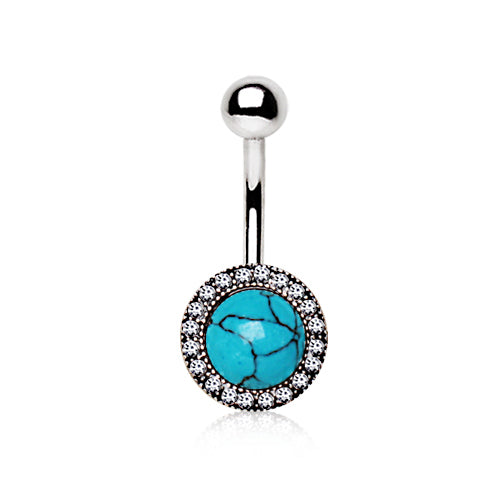 Antique Jeweled Turquoise Belly Button Ring - 316L Stainless Steel