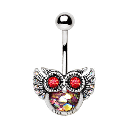 Red Aurora Owl Belly Button Ring - 316L Stainless Steel