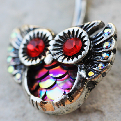 Red Aurora Owl Belly Button Ring - 316L Stainless Steel