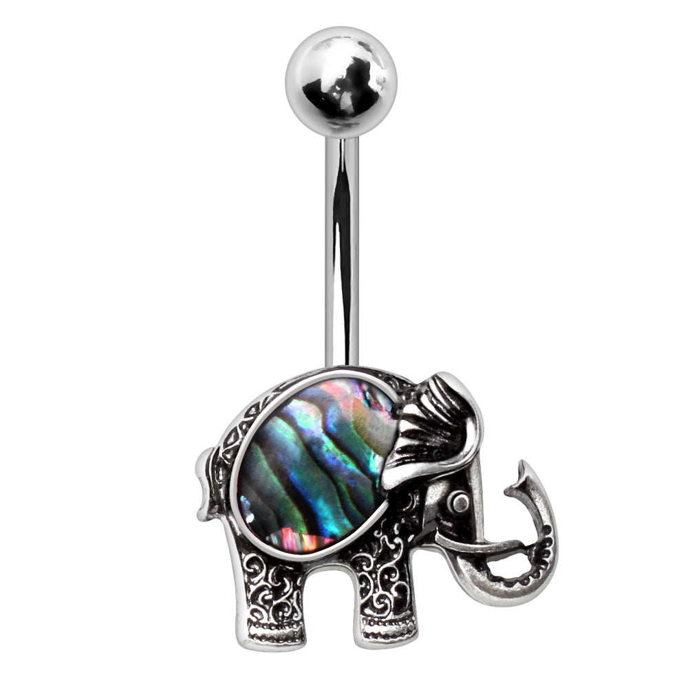 Abalone Shell Elephant Belly Button Ring - 316L Stainless Steel