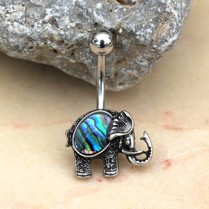 Abalone Shell Elephant Belly Button Ring - 316L Stainless Steel