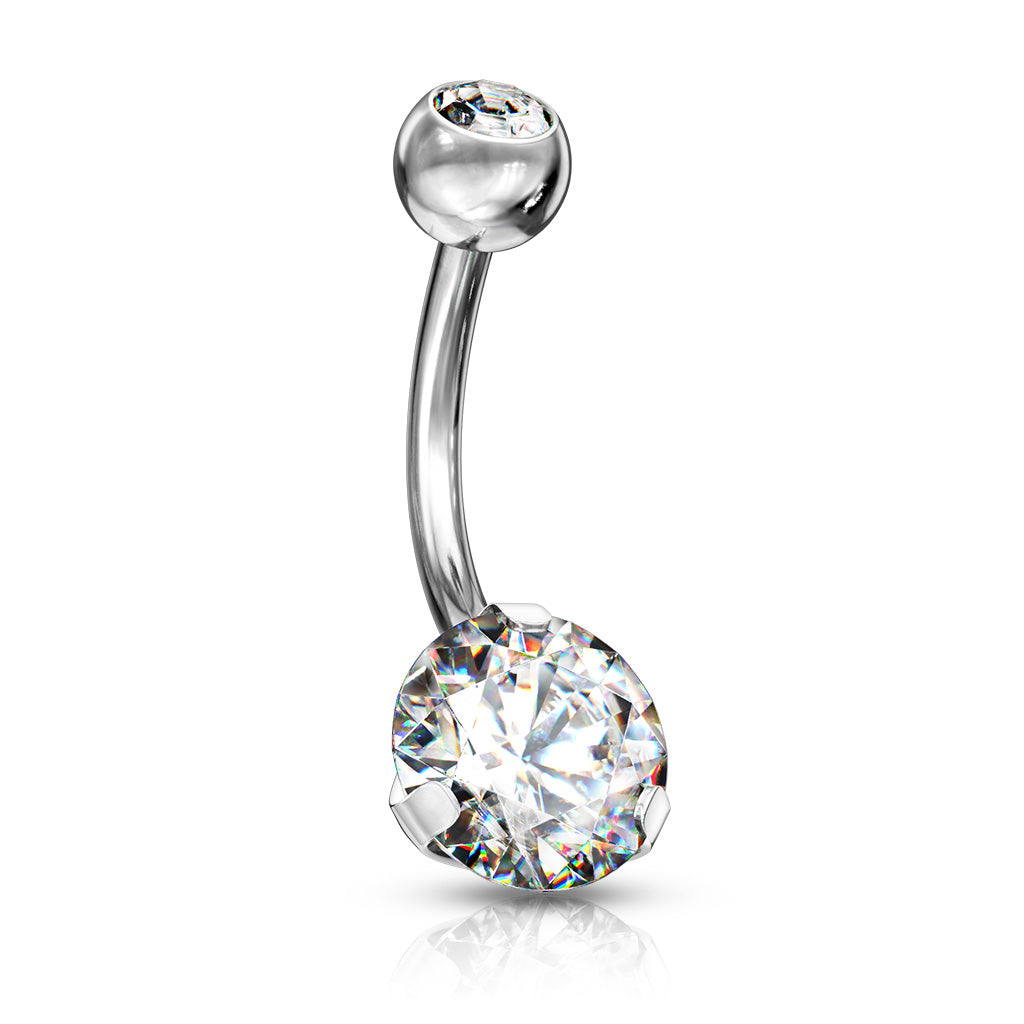 Double Jeweled Prong Set CZ Crystal Belly Button Ring
 - 316L Stainless Steel