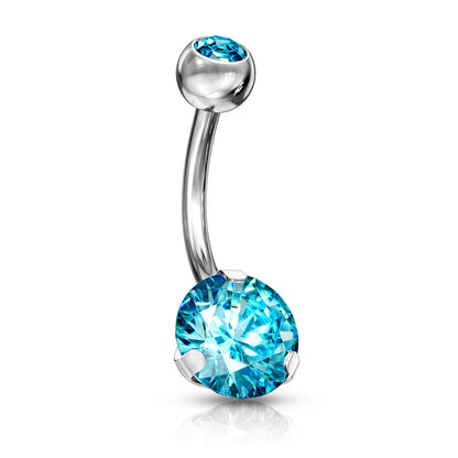 Double Jeweled Prong Set CZ Crystal Belly Button Ring
 - 316L Stainless Steel