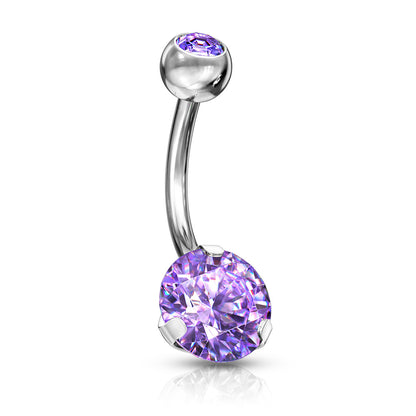 Double Jeweled Prong Set CZ Crystal Belly Button Ring
 - 316L Stainless Steel