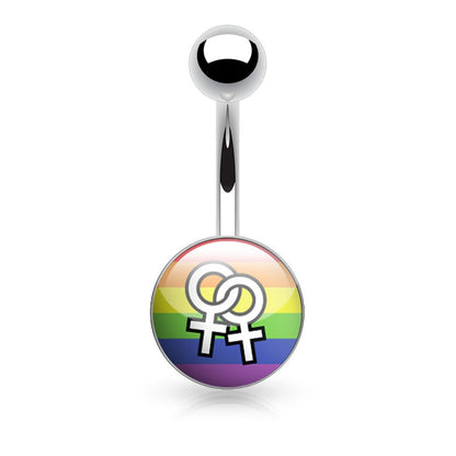 Inlaid Clear Epoxy Picture Logo Belly Button Ring - Stainless Steel