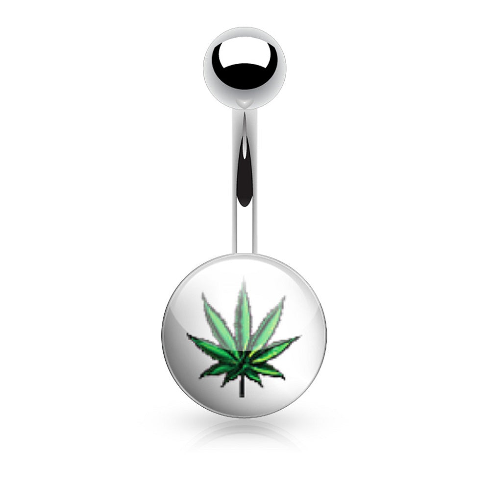 Inlaid Clear Epoxy Picture Logo Belly Button Ring - Stainless Steel