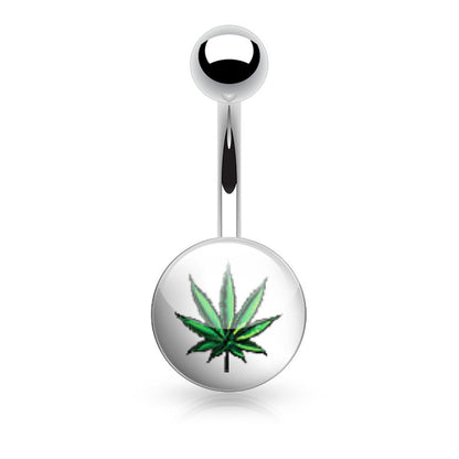 Inlaid Clear Epoxy Picture Logo Belly Button Ring - Stainless Steel