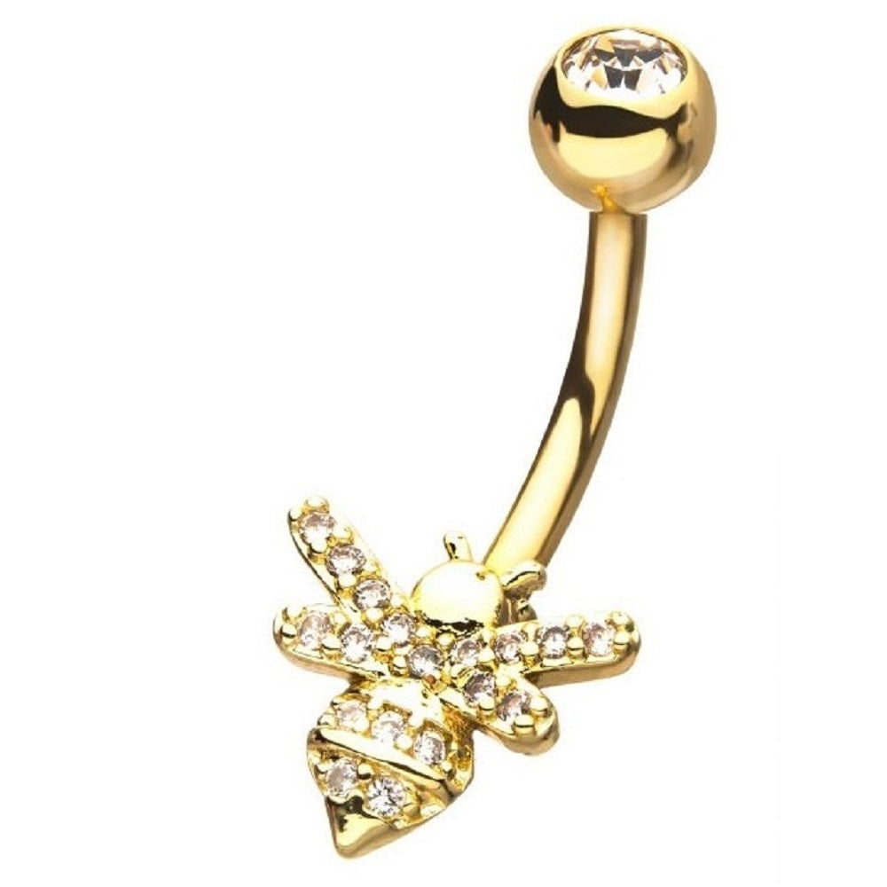 CZ Crystal Honey Bee Belly Button Ring - Stainless Steel