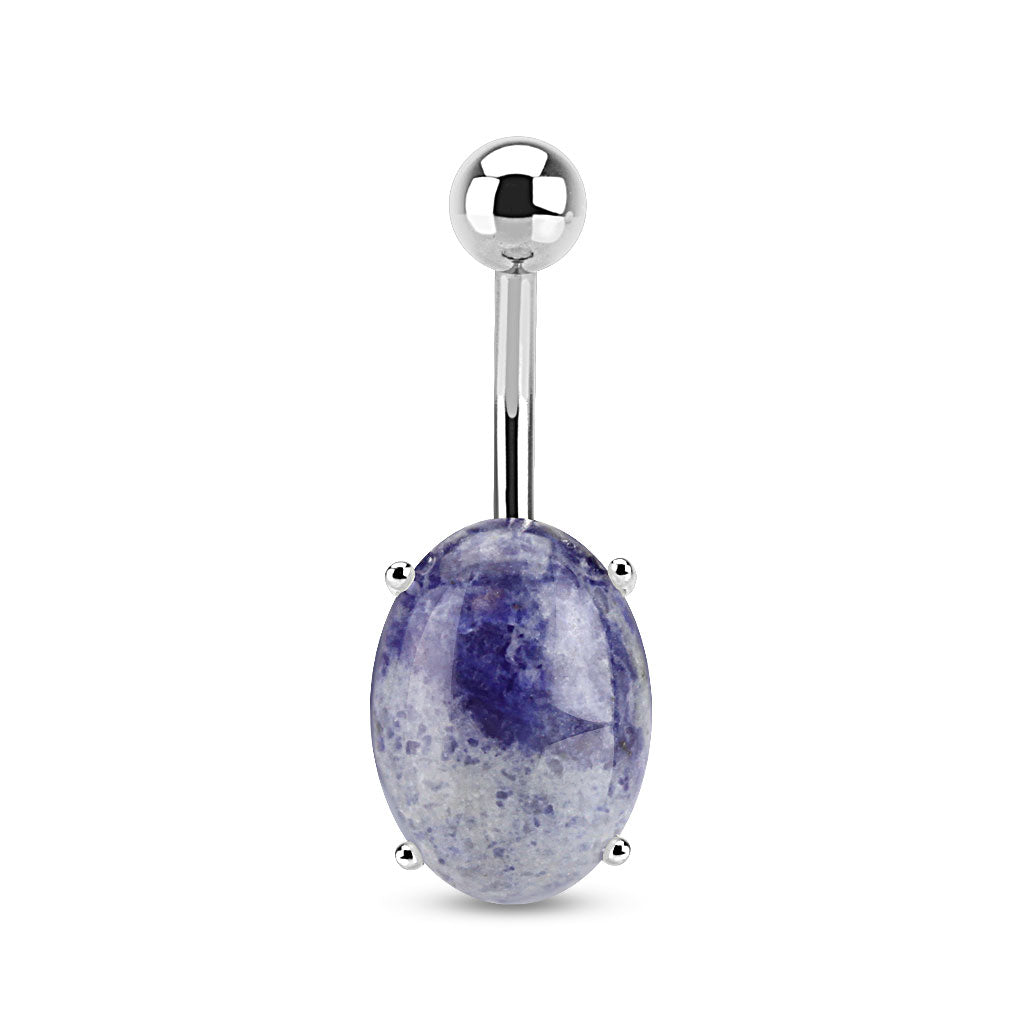 Oval Semi-Precious Stone Belly Button Ring - 316L Surgical Steel