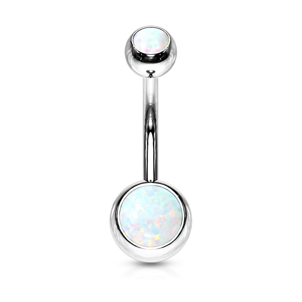 Double Synthetic White Opal Belly Button Ring - 316L Stainless Steel