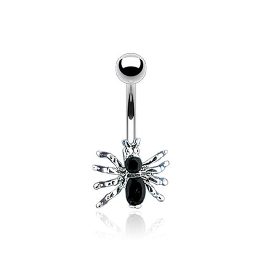 CZ Crystal Spider Belly Button Ring - Stainless Steel