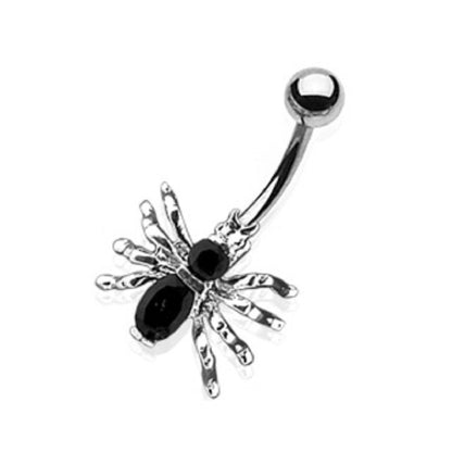 CZ Crystal Spider Belly Button Ring - Stainless Steel