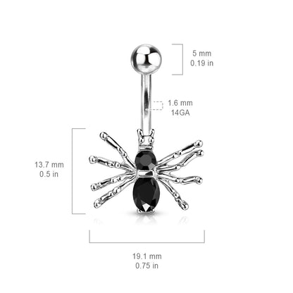 CZ Crystal Spider Belly Button Ring - Stainless Steel