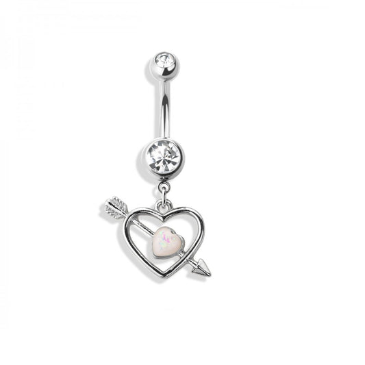 Cupid's Love Double Heart Dangling Belly Button Ring - 316L Stainless Steel