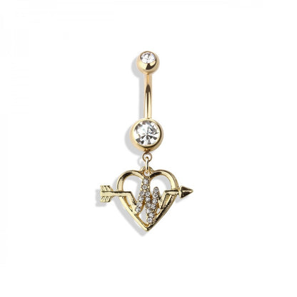 Cupid's Twisted Arrow Heart Dangle Belly Button Ring - 316L Stainless Steel