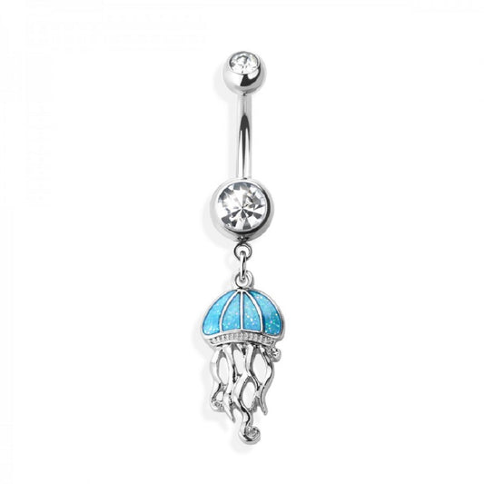Dangling Shimmery Jellyfish Belly Button Ring - 316L Stainless Steel