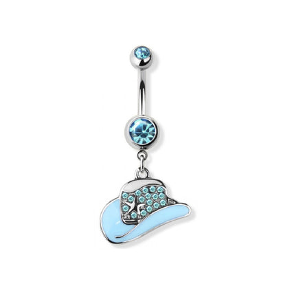 CZ Crystal Paved Cowboy Hat Belly Button Ring - Stainless Steel