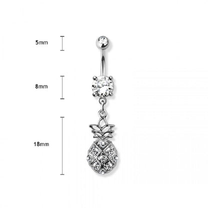 CZ Crystal Pineapple Dangling Belly Button Ring - 316L Stainless Steel