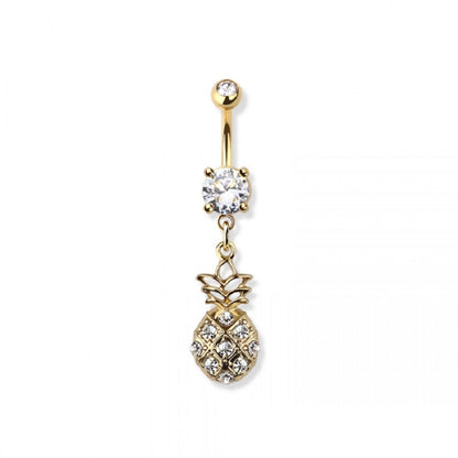 CZ Crystal Pineapple Dangling Belly Button Ring - 316L Stainless Steel