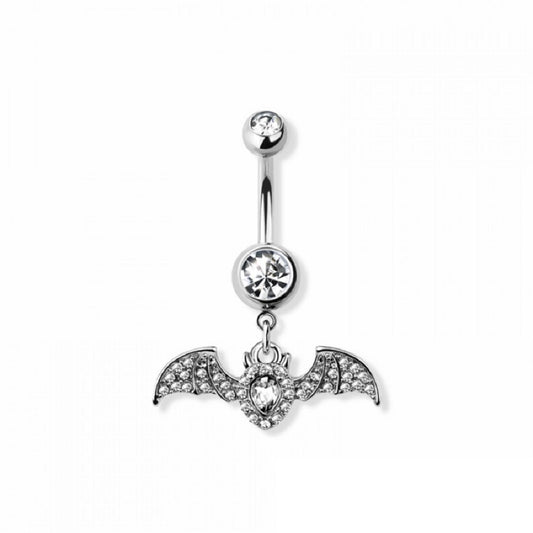 CZ Crystal Dangling Bat Belly Button Ring
 - 316L Stainless Steel