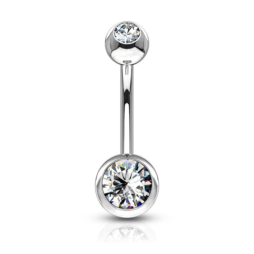 CZ Crystal Gem Internally Threaded Belly Button Ring - Stainless Steel