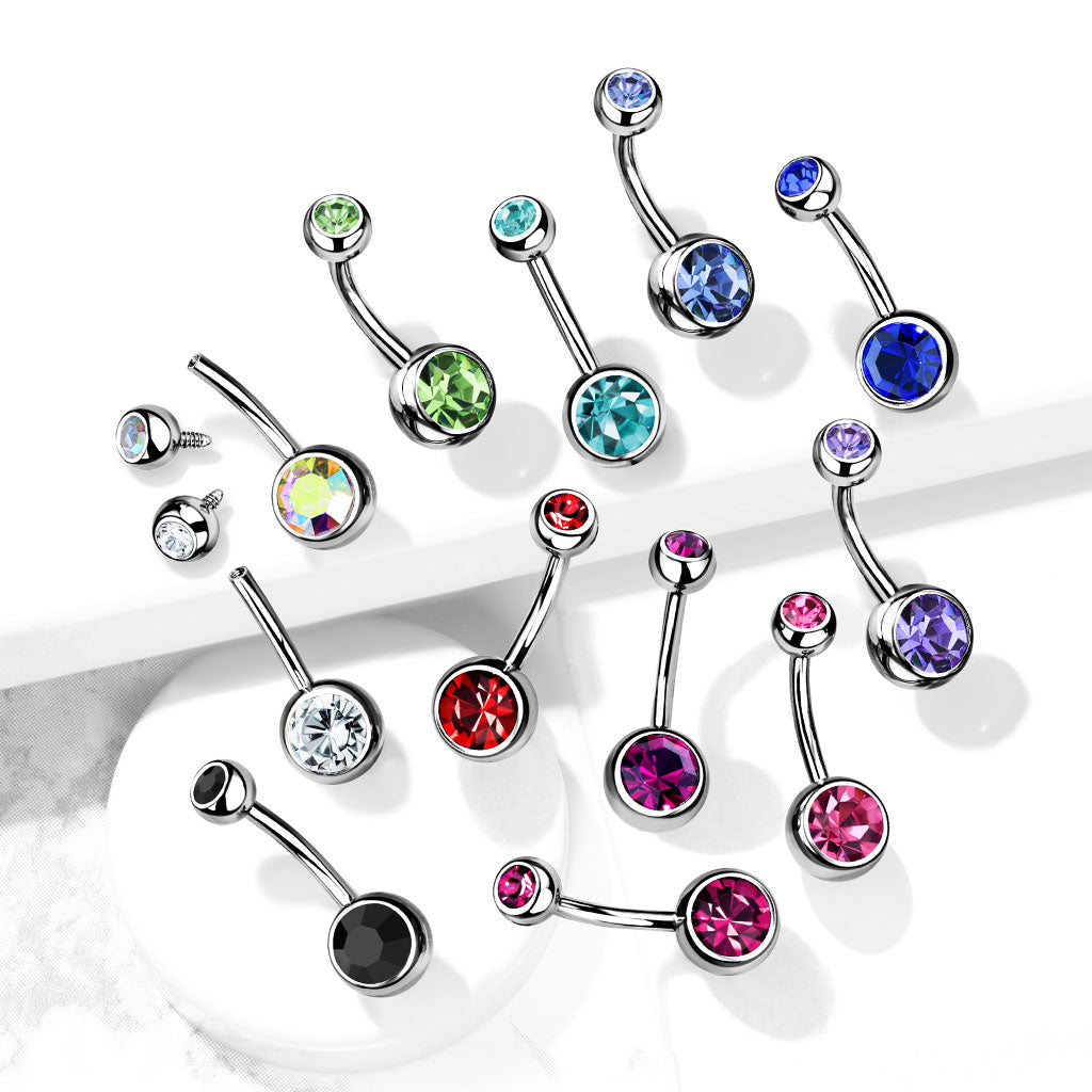 CZ Crystal Gem Internally Threaded Belly Button Ring - Stainless Steel