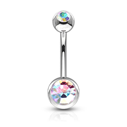CZ Crystal Gem Internally Threaded Belly Button Ring - Stainless Steel