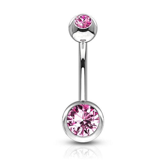 CZ Crystal Gem Internally Threaded Belly Button Ring - Stainless Steel