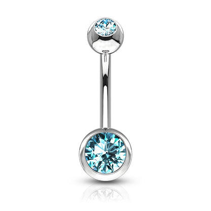 CZ Crystal Gem Internally Threaded Belly Button Ring - Stainless Steel