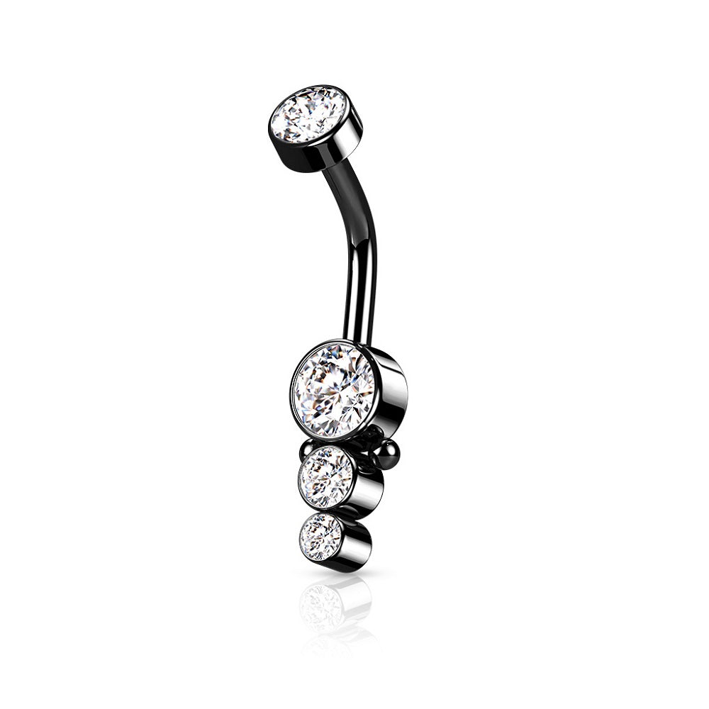 Internally Threaded CZ Crystal Cluster Dropdown Belly Button Ring
 - 316L Surgical Steel